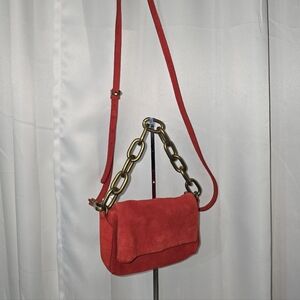 FREE PEOPLE FLAP COVER  Red Suede Chain Strap CONVETIBLE SWING CROSSBODY  Bag